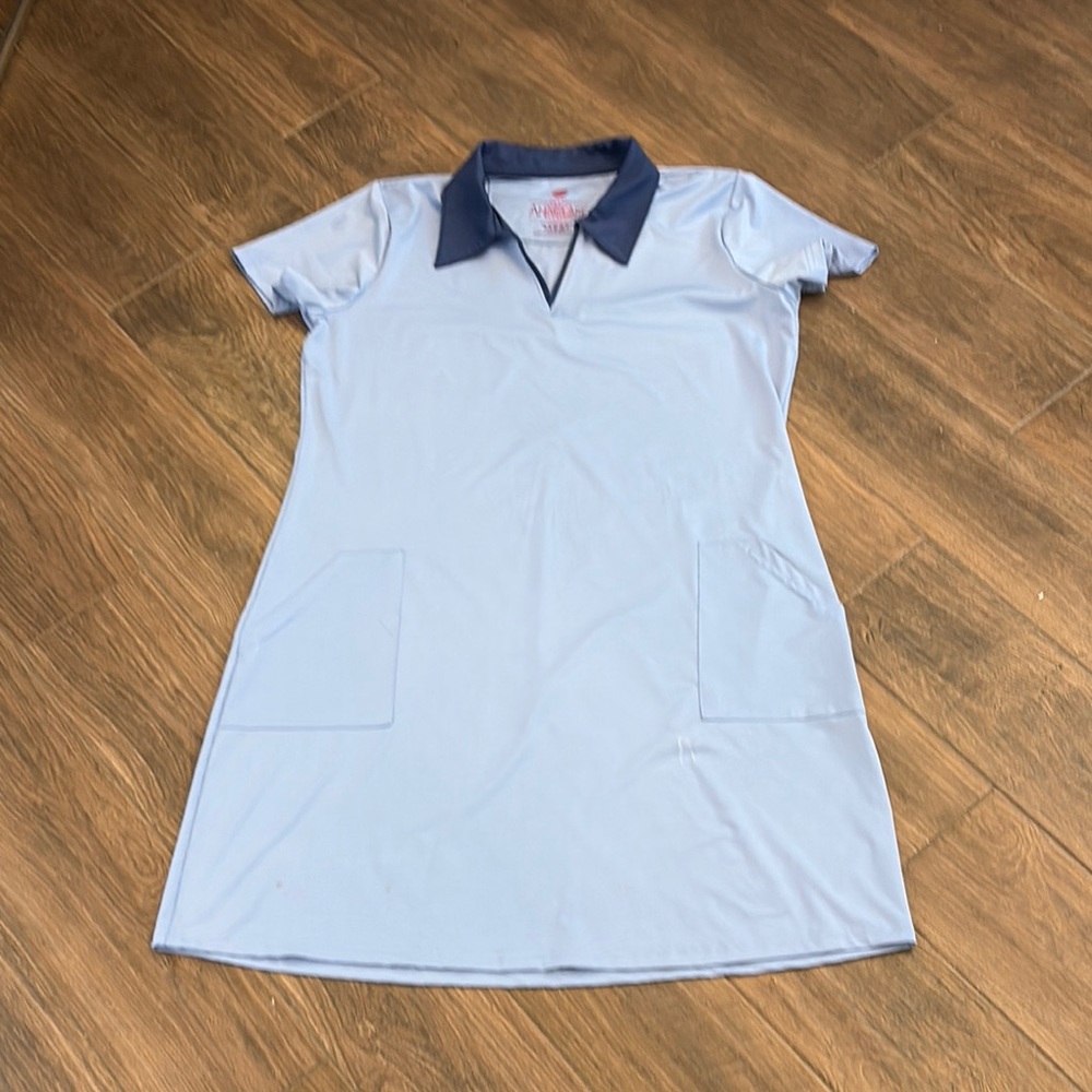 Light Blue Anaclare Polo Dress with Navy Collar. Size XL